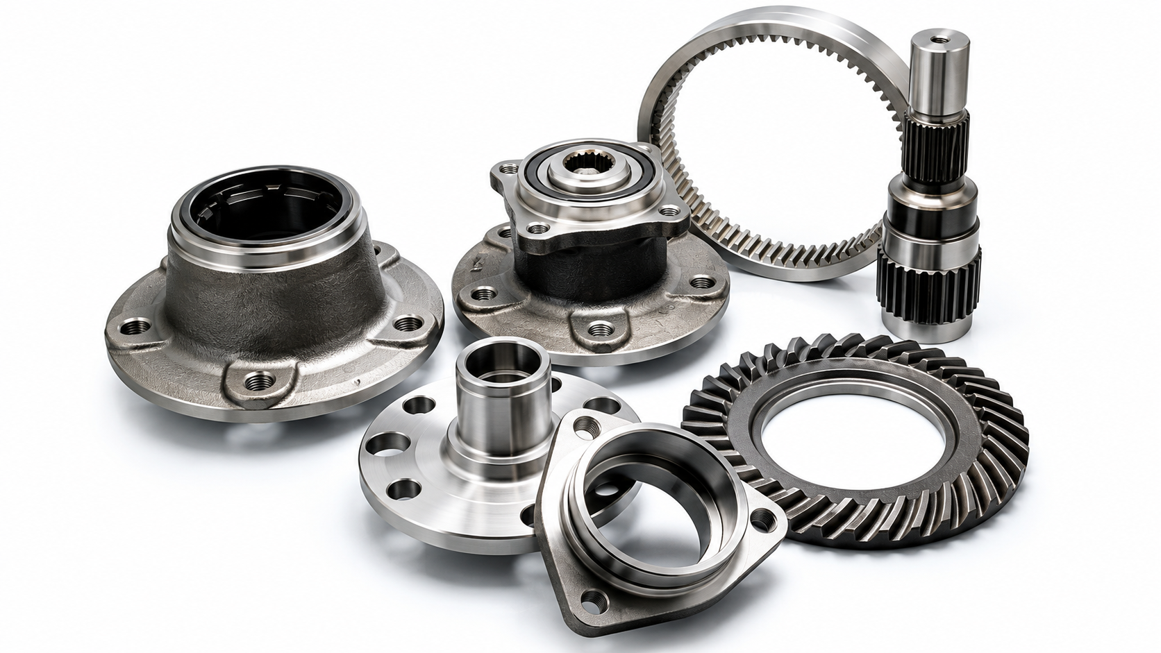 Power transmission components including gears, bearings, hubs and a shaft